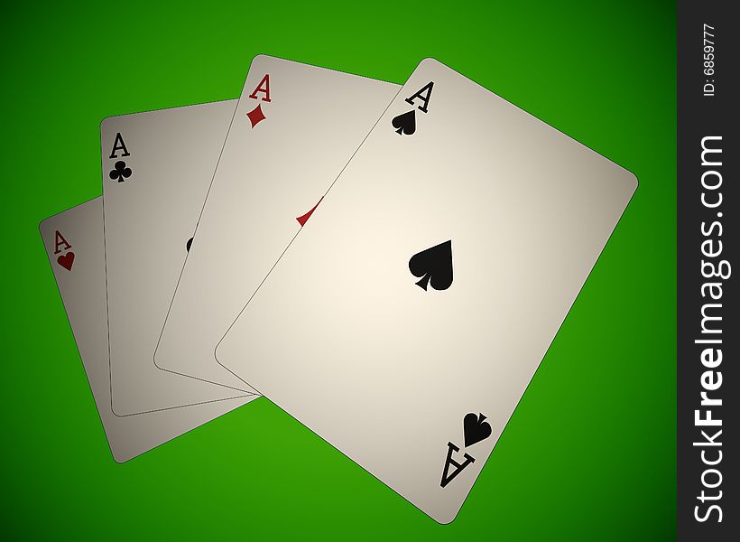 Four aces in green background. Four aces in green background