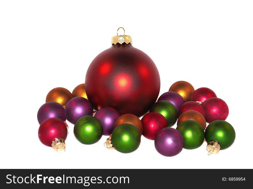 Big red and many small  Christmas ornaments isolated. Big red and many small  Christmas ornaments isolated.