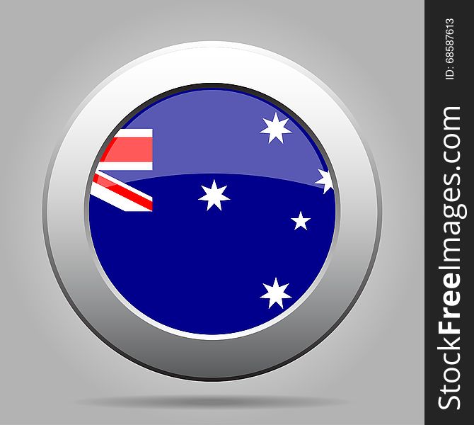 Metal button with the national flag of Australia on a gray background. Metal button with the national flag of Australia on a gray background