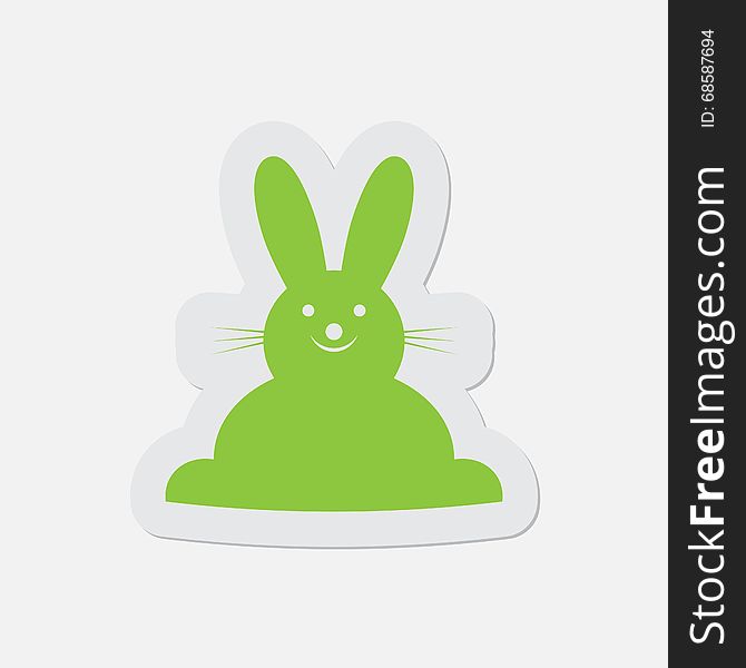 Simple green icon with contour and shadow - Easter bunny on a white background. Simple green icon with contour and shadow - Easter bunny on a white background