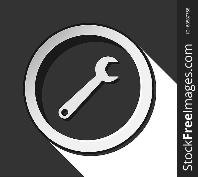 Black icon with spanner and white stylized shadow. Black icon with spanner and white stylized shadow