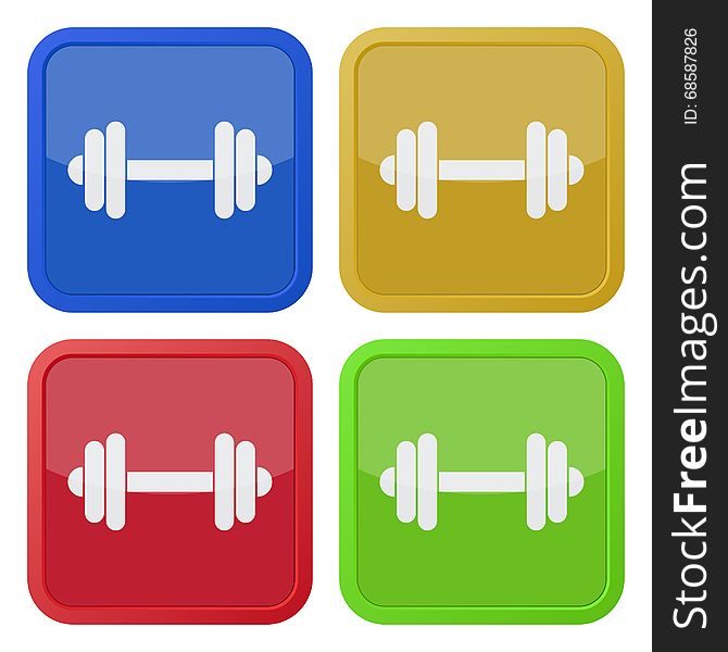 Set of four square icons with dumbbell