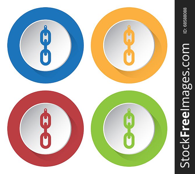 Set of four colored icons - hanging chain with hole. Set of four colored icons - hanging chain with hole