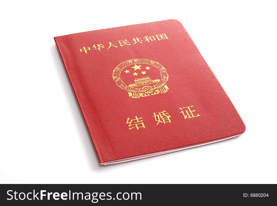 It is Marriage certificate of China people, isolated.