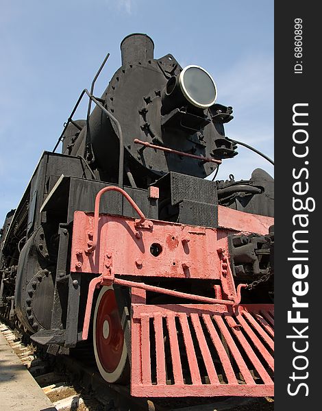 Old fashioned black stream locomotive