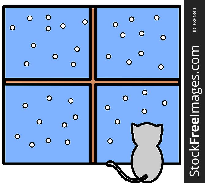 An illustration of a cat watching snow