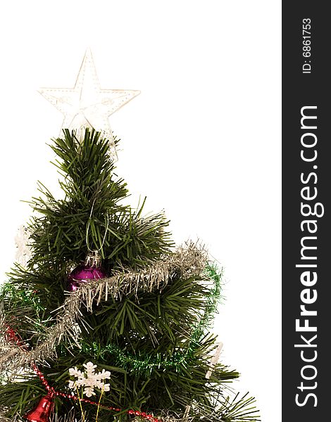 Decorated Christmas tree with star on top