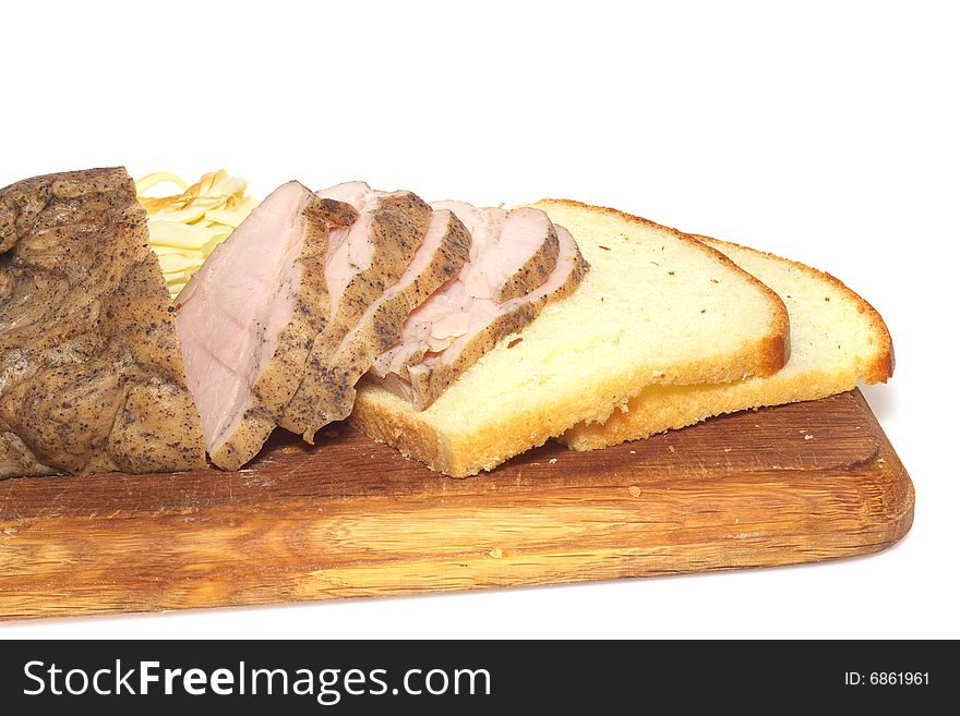 Bread and ham and cheese isolated