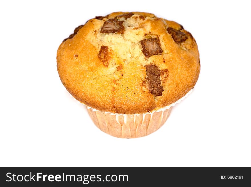 Chocolate muffin isolated on white background