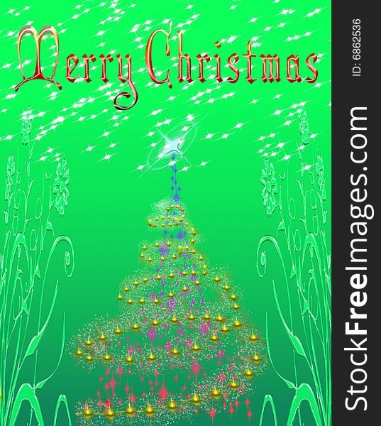 Christmas card with Christmas symbols and merry christmas