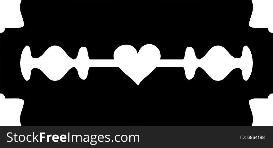 Illustration of a black razor blade with a heart in the middle. Illustration of a black razor blade with a heart in the middle
