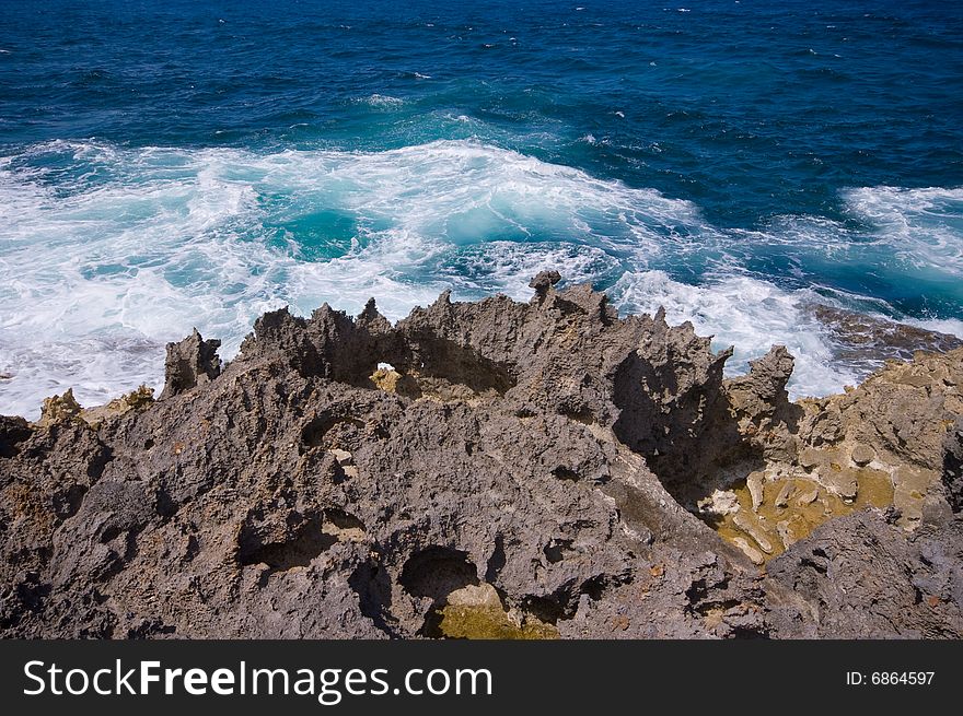 Rocky shore with ocean waves