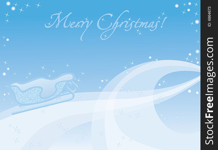 Blue christmas wallpaper with sledge & stars & Merry Christmas text