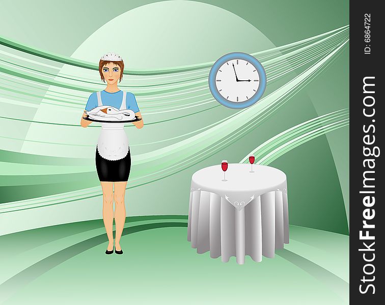 Young woman holding plate of fresh roasted duck. With additional vector (.eps) format. Young woman holding plate of fresh roasted duck. With additional vector (.eps) format.