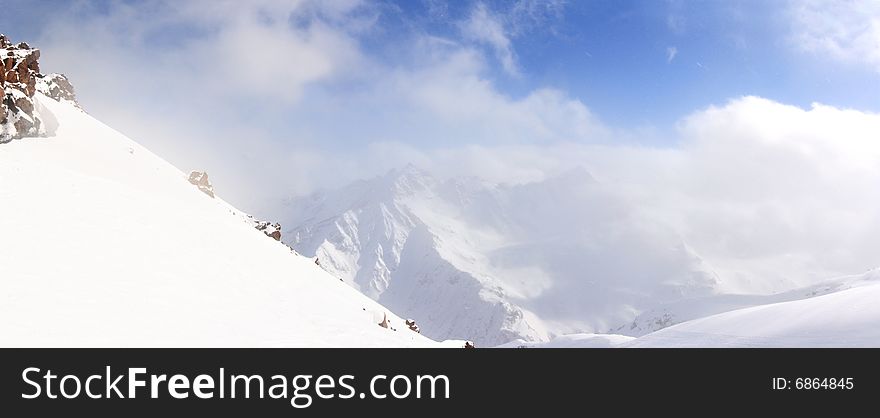 General view on Caucasus mountains. Russian Federation