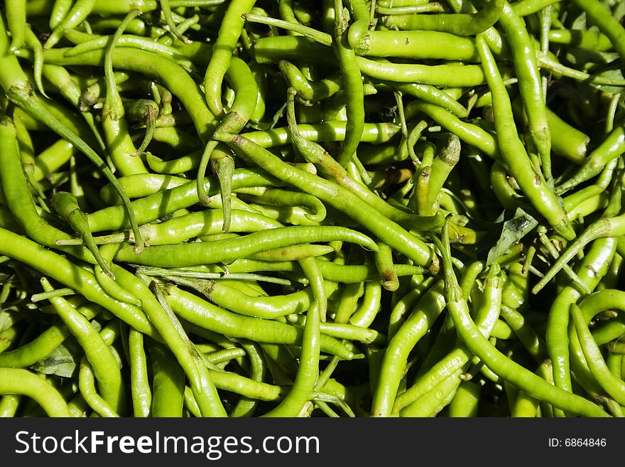 Fresh green Chilis from an Indian market