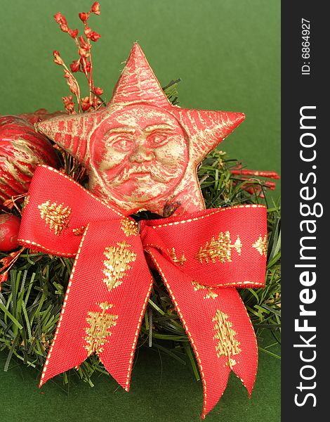 Christmas decoration detail in green background