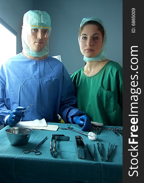 Two doctor in a operating room. Two doctor in a operating room