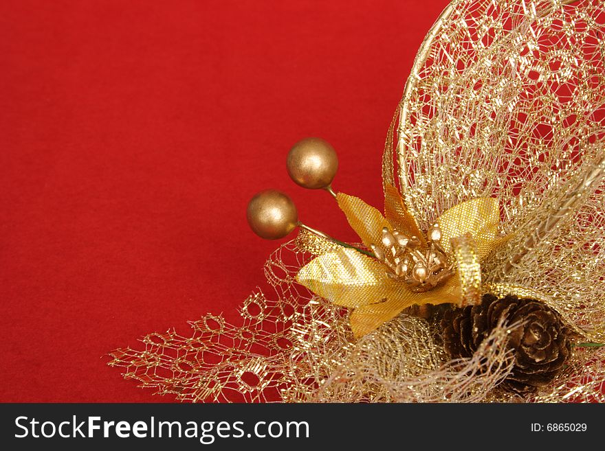 Close up of Christmas decoration on red background. Close up of Christmas decoration on red background