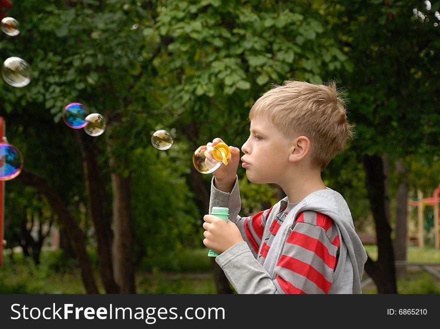 Boy  soap bubbles, play,   outdoors