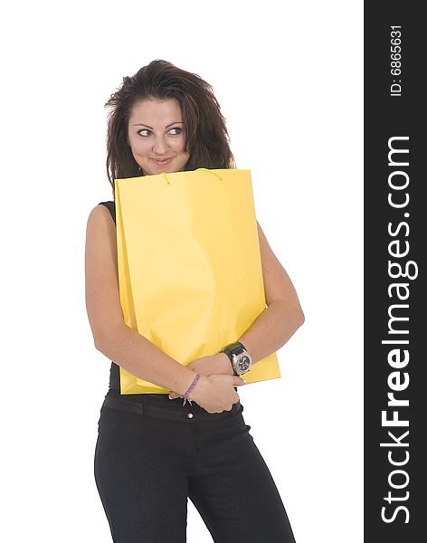 Attractive woman with yellow bag. Attractive woman with yellow bag