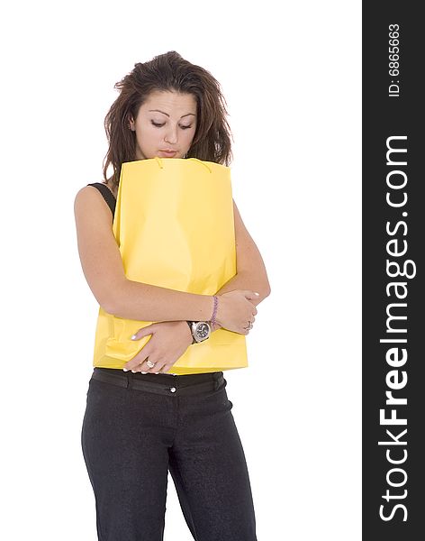 Attractive woman with yellow bag. Attractive woman with yellow bag