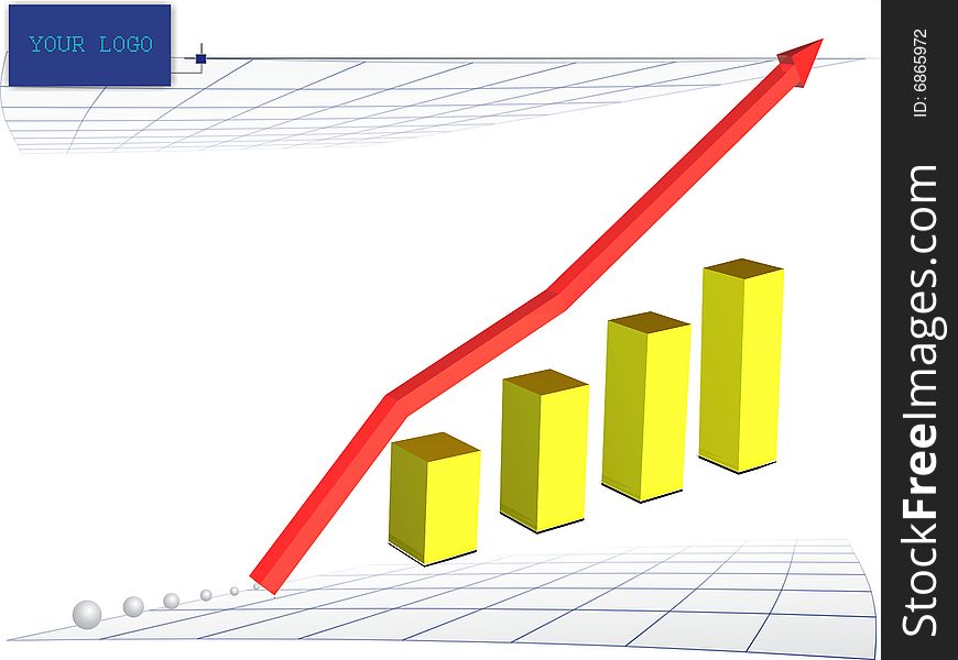 Illustration with the image of the diagram with a red arrow of rise.