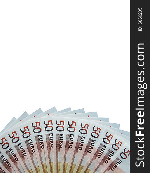 Fifty euro banknotes on white