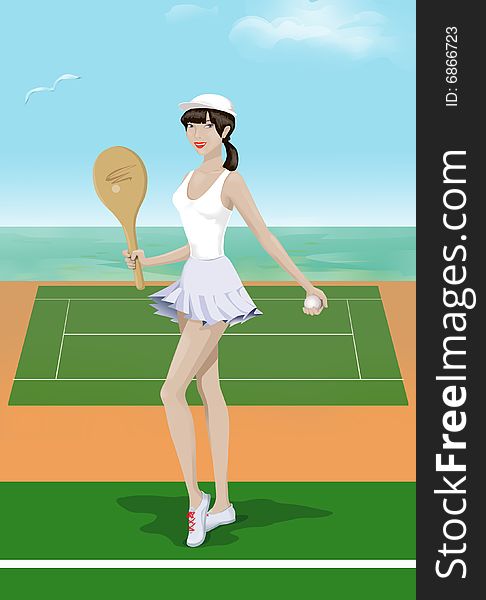 Tennis-player girl with racket. Tennis-player girl with racket