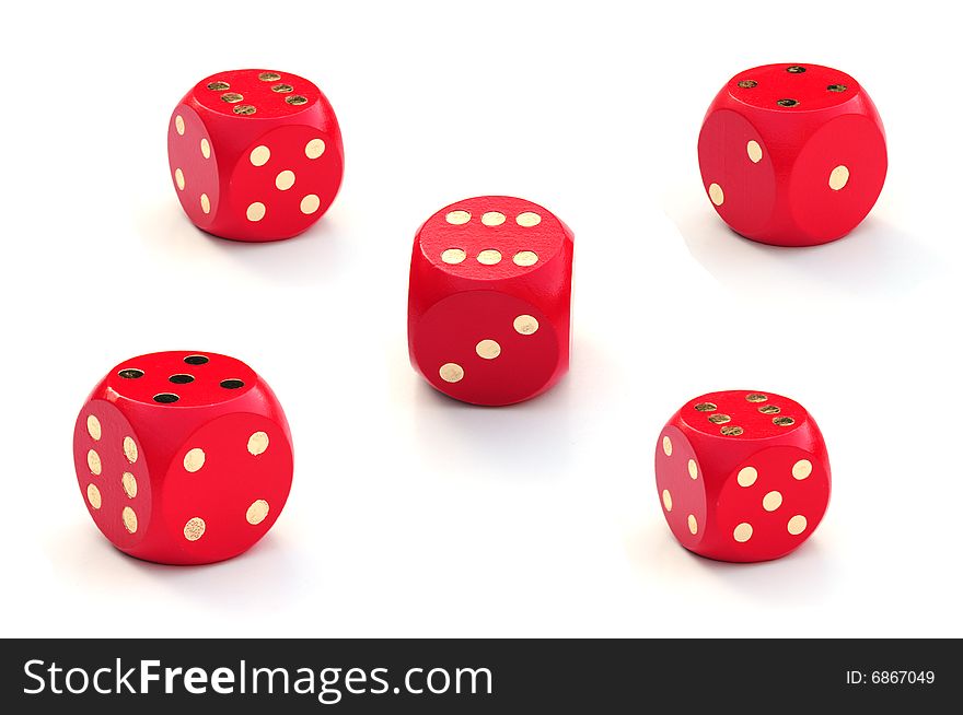 Shot of a various dice outcomes on a white background