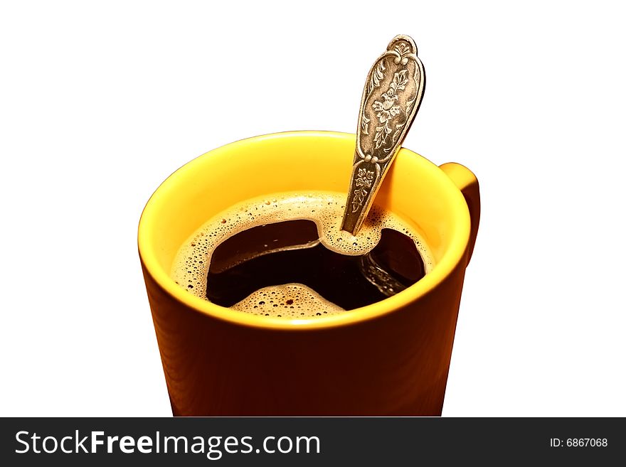 A cup of coffee is isolated on a white backgrounds