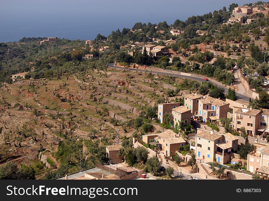 Village in a mountain with a stone houses in Majorca in Spain. Village in a mountain with a stone houses in Majorca in Spain