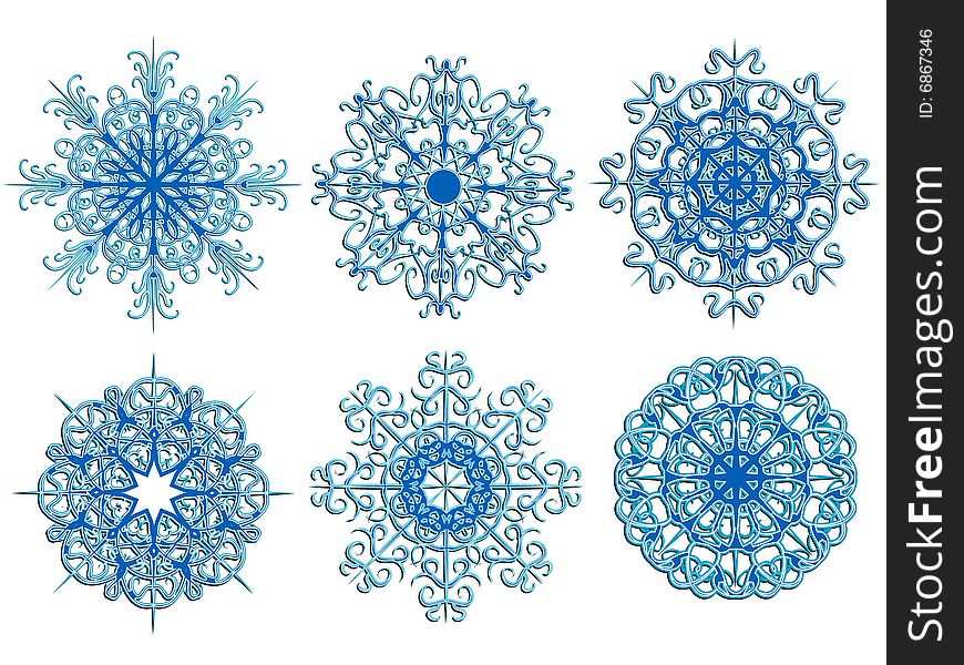 Winter ice snowflakes on a white background in a vector