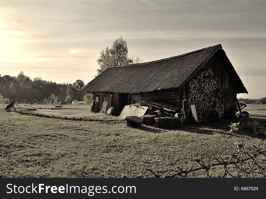 House in country in the evening