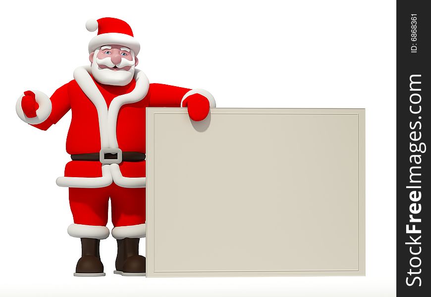 Santa with invitation frame isolated on white