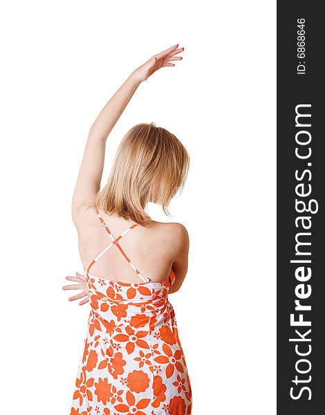 Dancing girl in red dress on white background. Dancing girl in red dress on white background