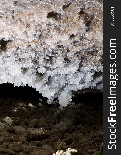 Crystals of gypsum deep in cave in Ukraine