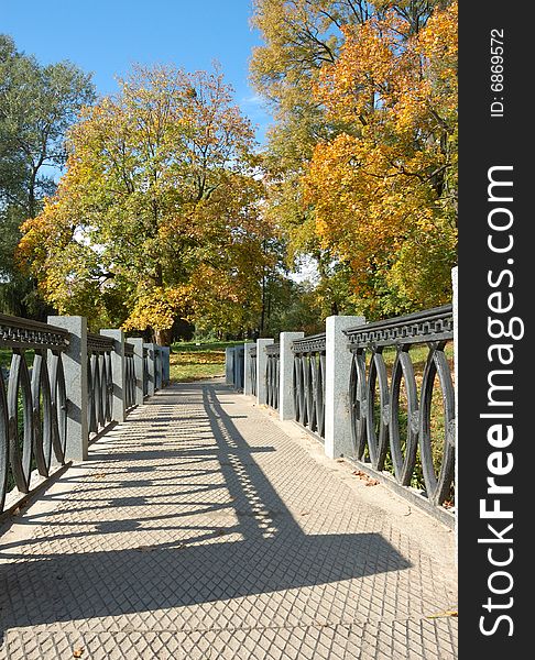 Bridge with shade  in an autumn park