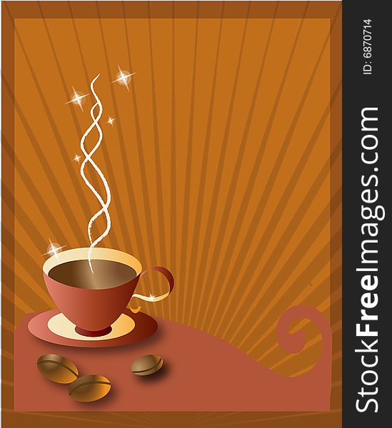 Vector illustration of a cup of coffee and beans