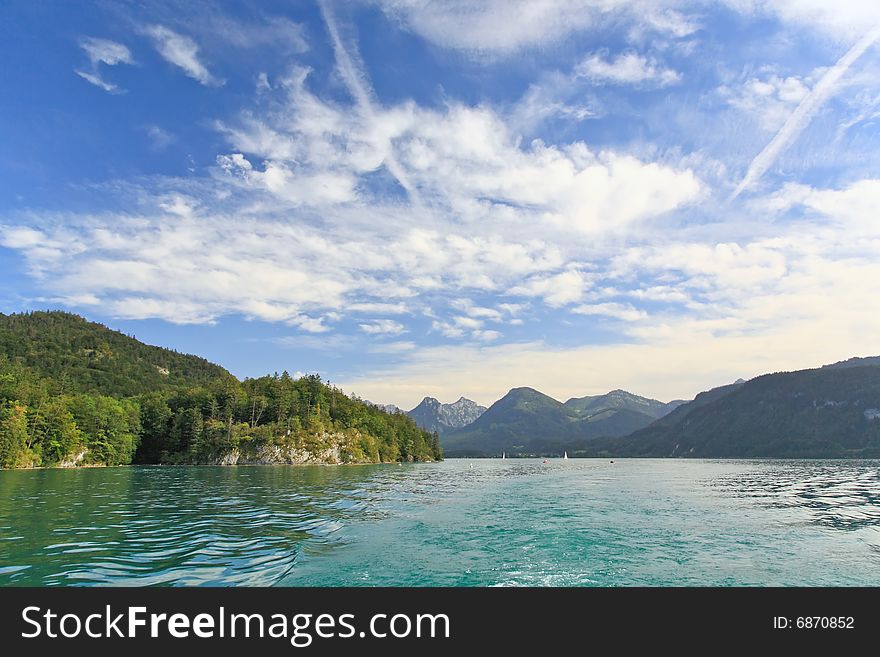 The beautiful countryside around Lake Wolfgang in Lake district near Salzburg Austria