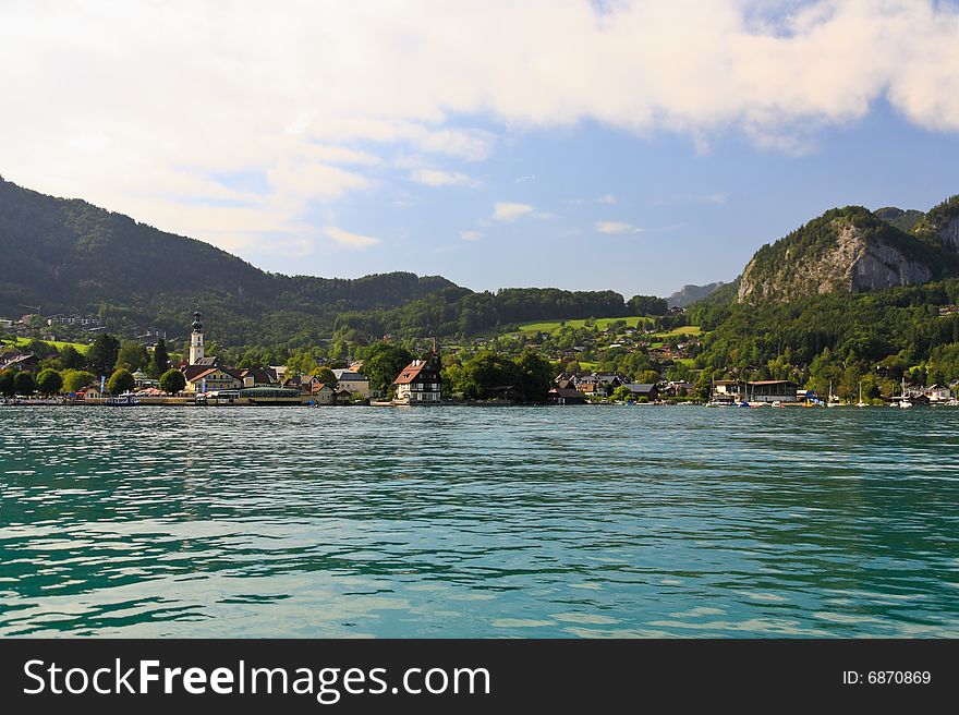 The beautiful countryside around Lake Wolfgang in Lake district near Salzburg Austria
