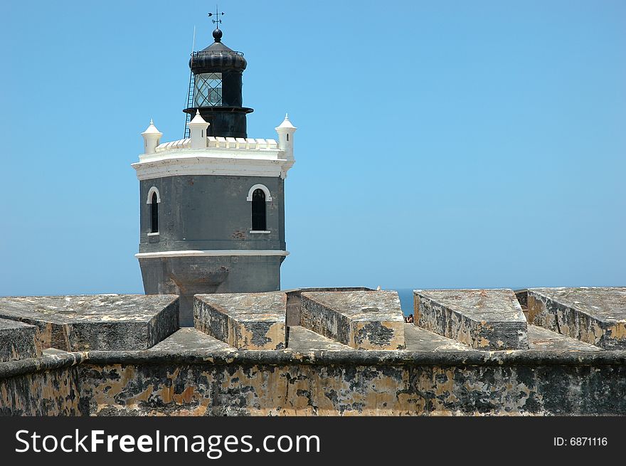 Lighthouse and Turret at Castillo el Morro in Old San Juan, Puerto Rico