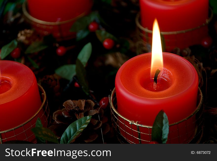 Christmas candles arrangement in colorful festive themes