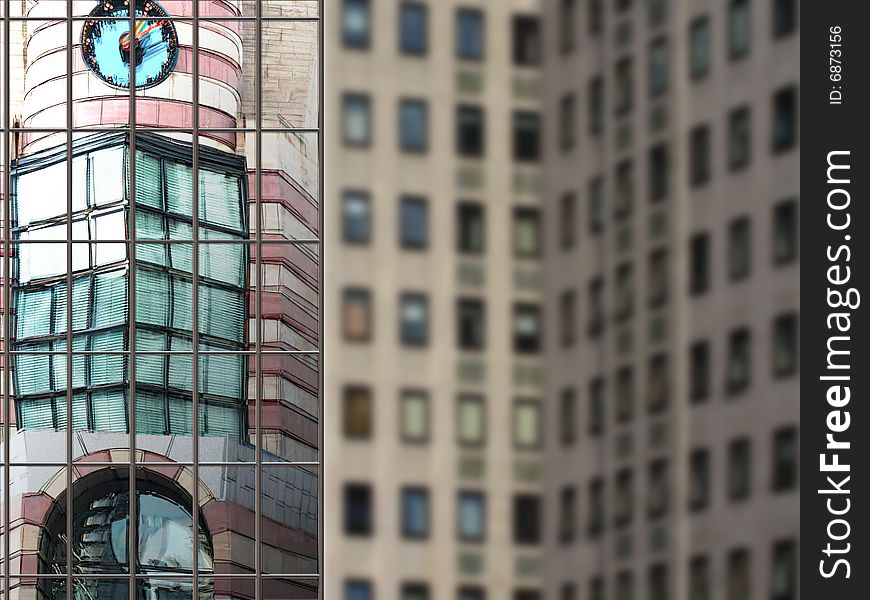 Building reflection in windows of modern building. Building reflection in windows of modern building