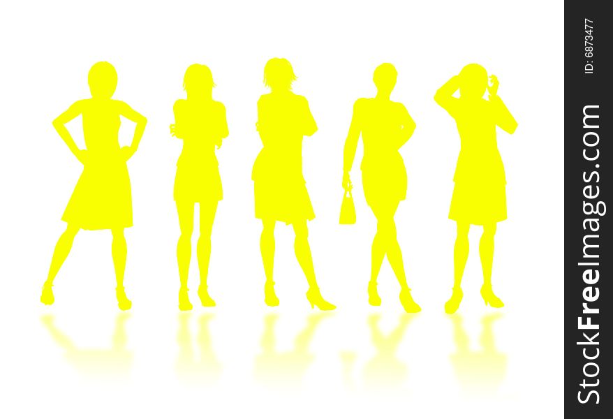Businesswomen silhouettes in different poses and attitudes
