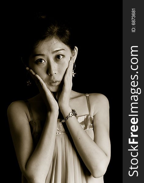 Cute asian female mode with hand gesture. Cute asian female mode with hand gesture