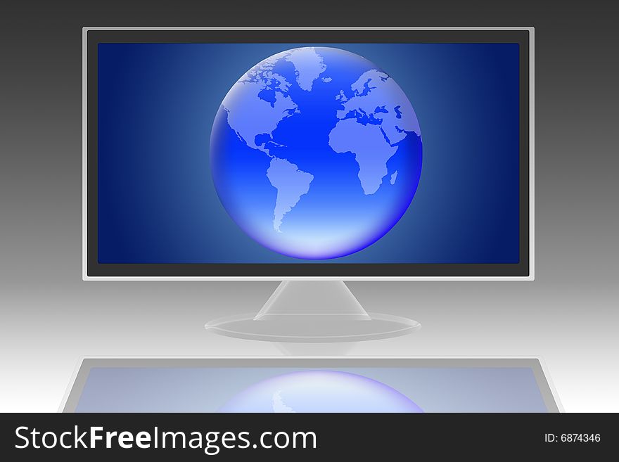 Lcd monitor with the image of planet earth. Lcd monitor with the image of planet earth