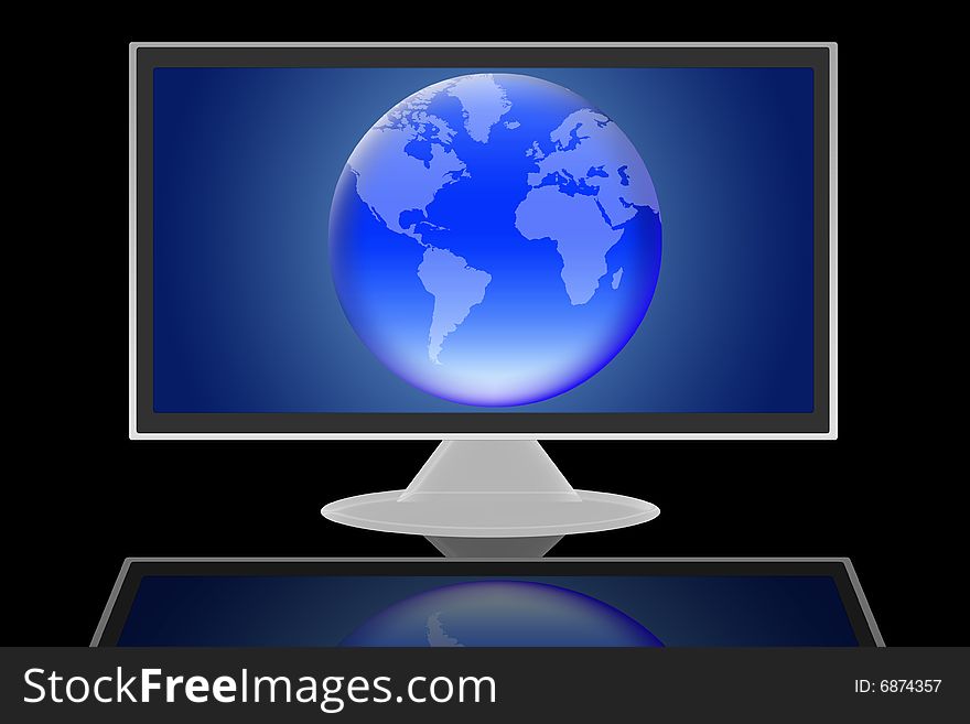 Lcd monitor with the image of planet earth. Lcd monitor with the image of planet earth