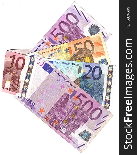 European notes of different denominations. European notes of different denominations