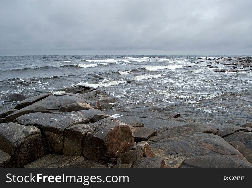 White Sea 	Storm Landscape With Stones